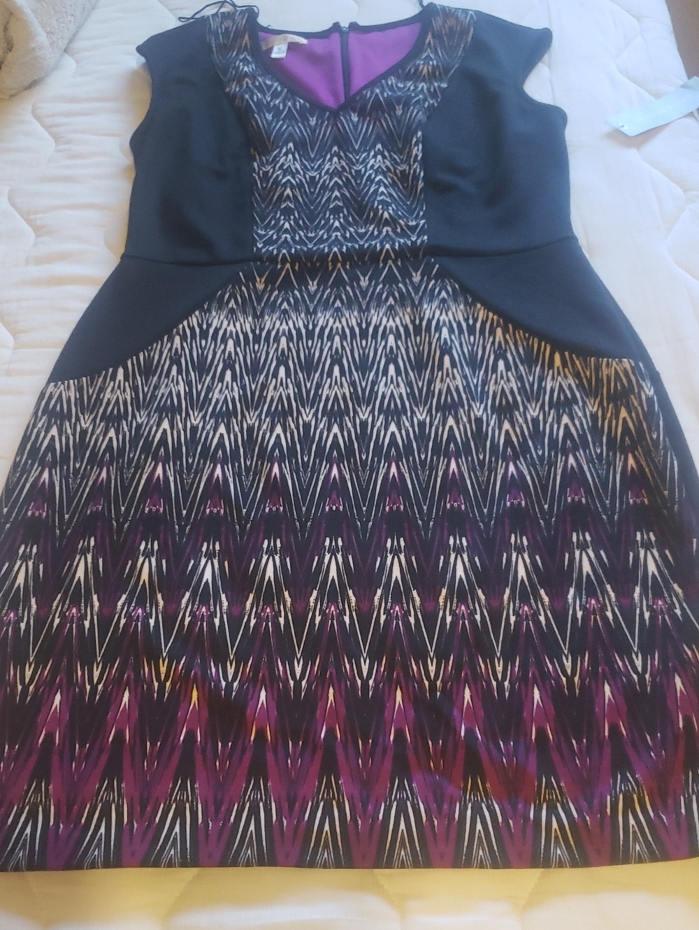 London Times Black and Purple Patterned Midi Dress